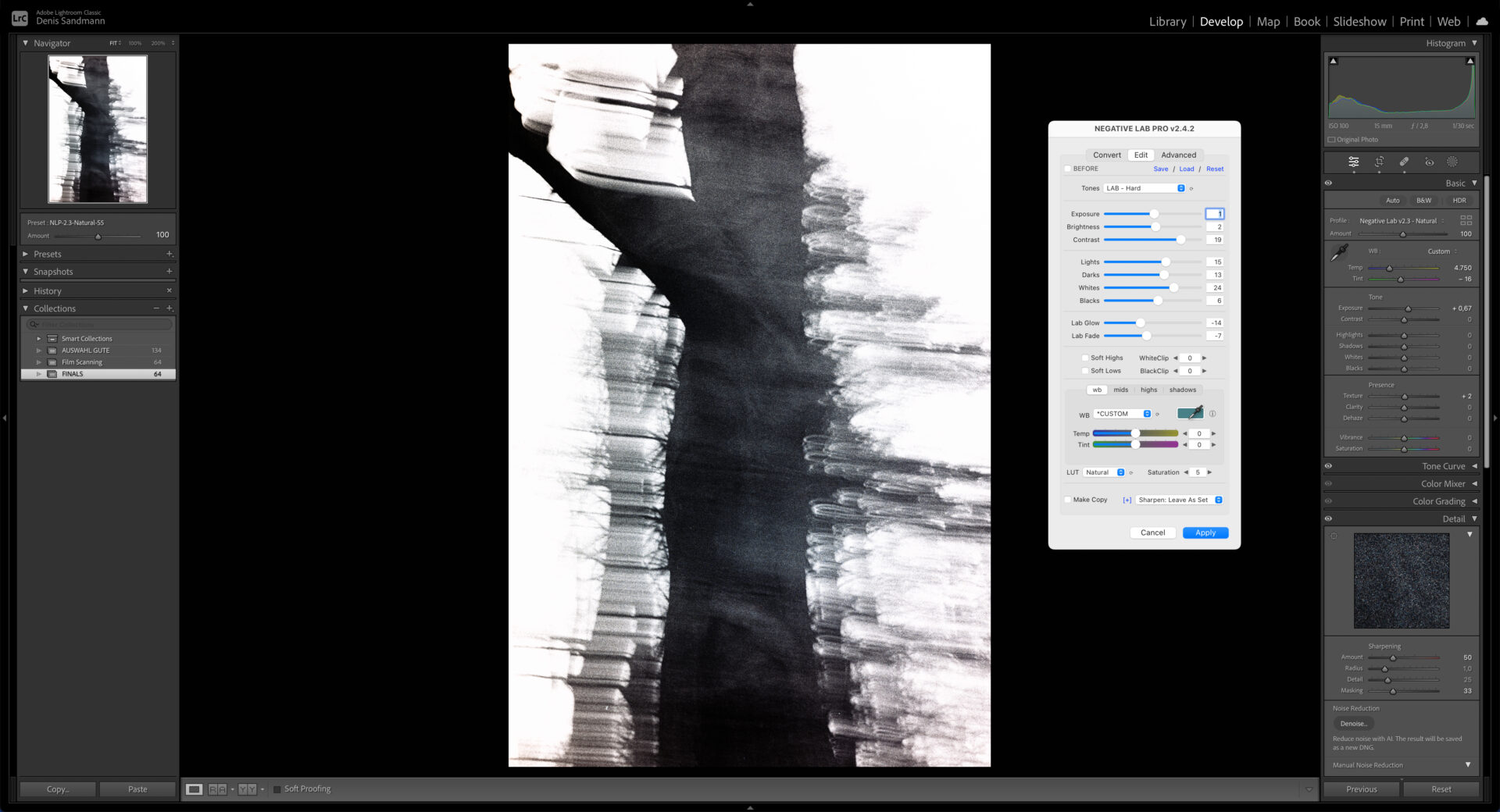 Mit Lightroom und Negative Lab Pro funktioniert die Umwandlung und Bearbeitung von Filmscans sehr gut.