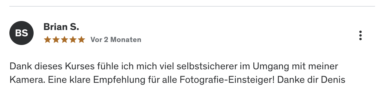 Fotografie Grundlagen Onlinekurs Rezension: Brian