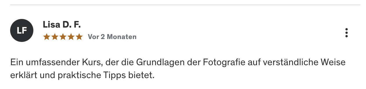 Fotografie Grundlagen Onlinekurs Rezension: Lisa