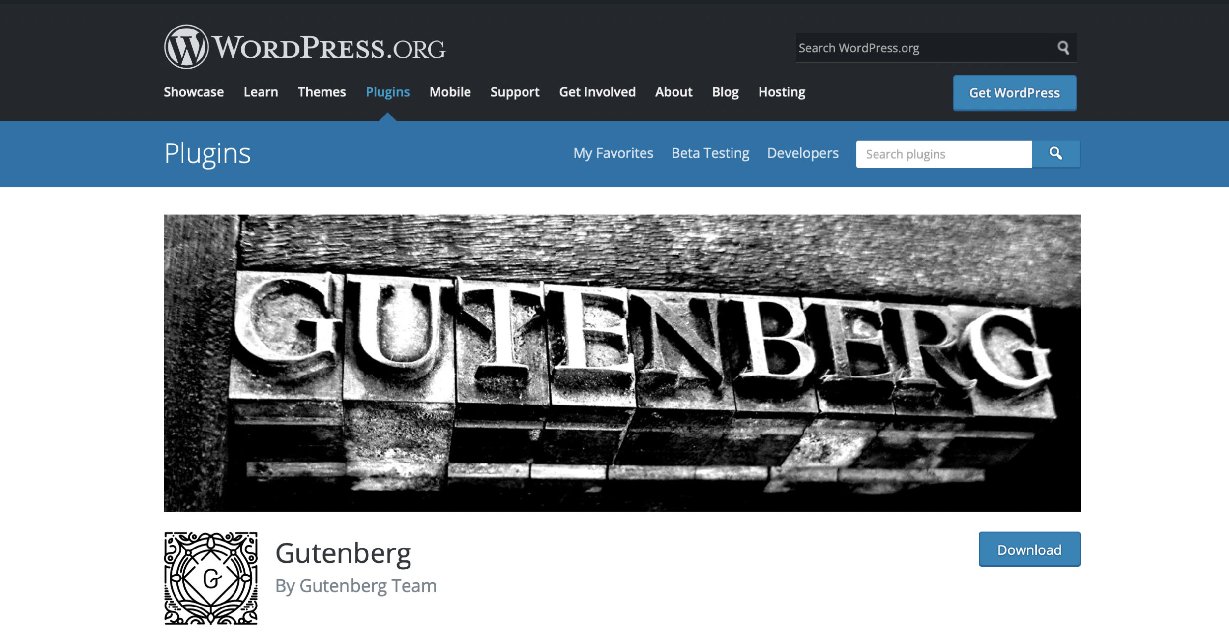 Gutenberg im WP Plugin Verzeichnis
