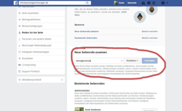 Anleitung: Facebook Seite Admin hinzufügen – Denis Sandmann